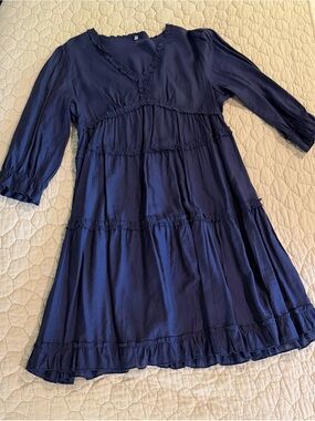 Womans Navy Blue Tiered Ruffle Dress